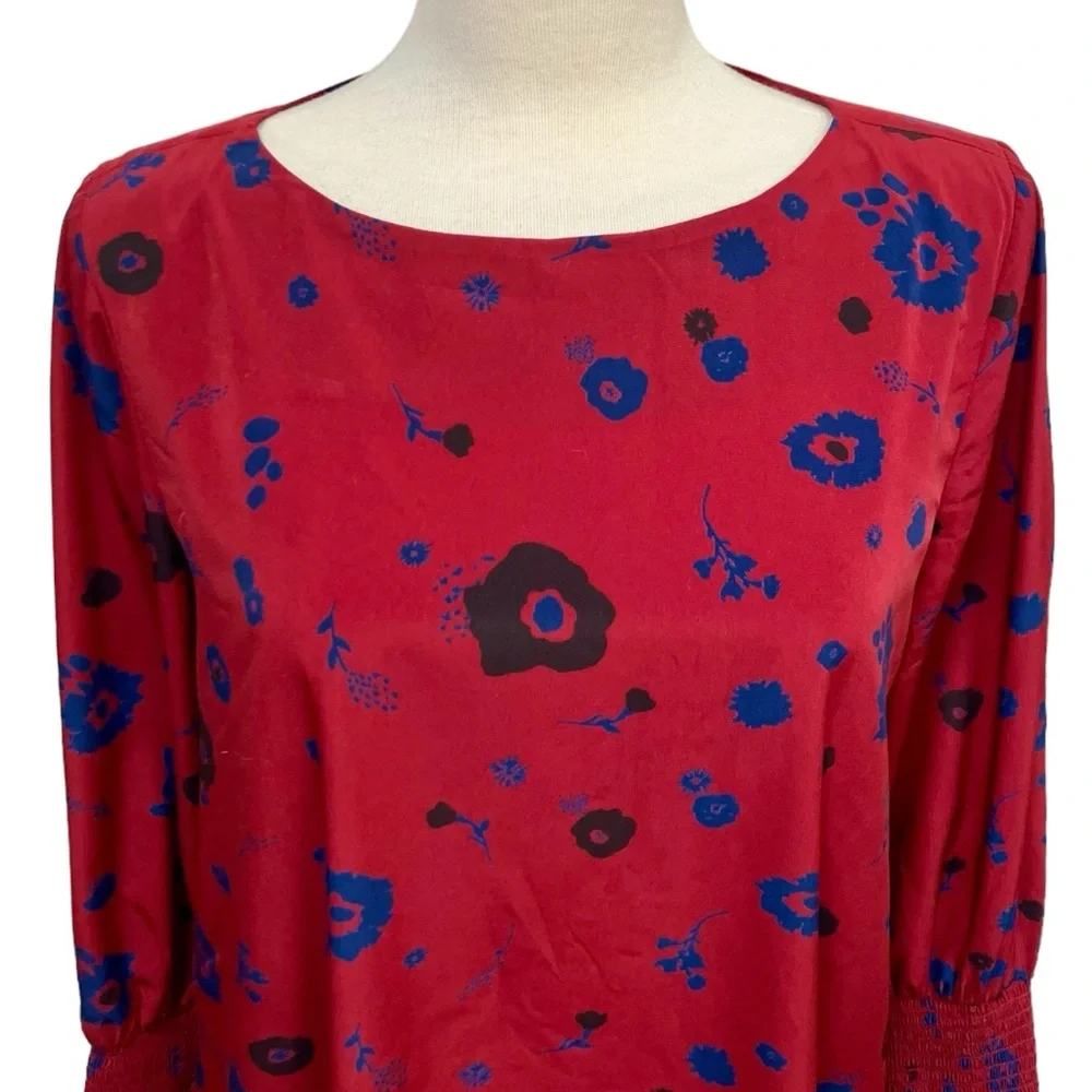Hatch Ella Smocked Shift Dress Burgundy Floral Women’s Size Small